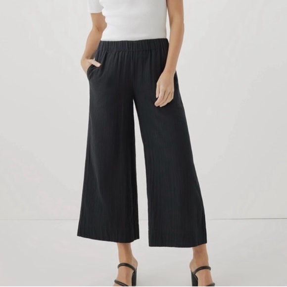 Pact Pants - Pact Coastal Organic Cotton Double Gauze Wide Leg Cropped Culotte Pant Black L